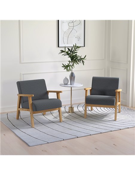 HOMCOM Set of 2 Accent Armchair, Living Room Chair, Wooden Upholstered Single Lounge Chair with Rubber Wood Legs and Padded Seat - pic 166033 | FastDaddyshop