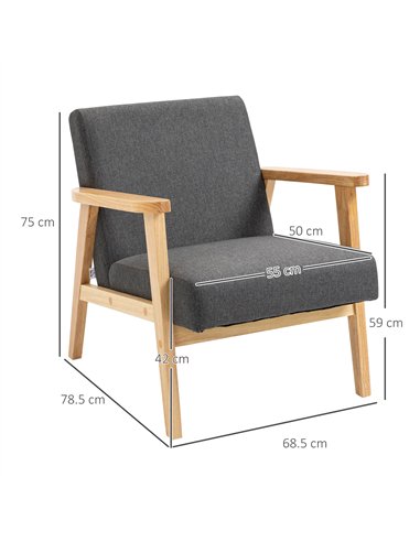 HOMCOM Set of 2 Accent Armchair, Living Room Chair, Wooden Upholstered Single Lounge Chair with Rubber Wood Legs and Padded Seat