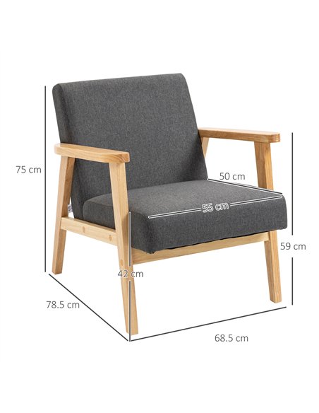 HOMCOM Set of 2 Accent Armchair, Living Room Chair, Wooden Upholstered Single Lounge Chair with Rubber Wood Legs and Padded Seat - pic 166034 | FastDaddyshop