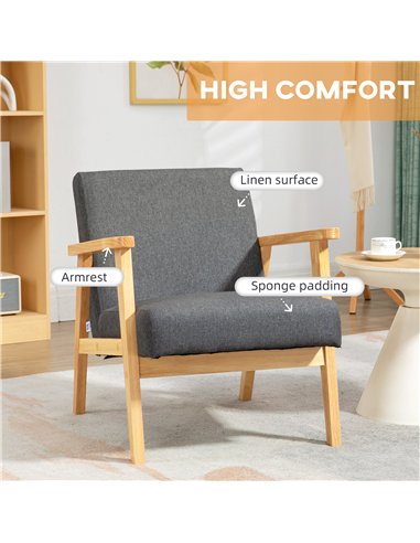 HOMCOM Set of 2 Accent Armchair, Living Room Chair, Wooden Upholstered Single Lounge Chair with Rubber Wood Legs and Padded Seat
