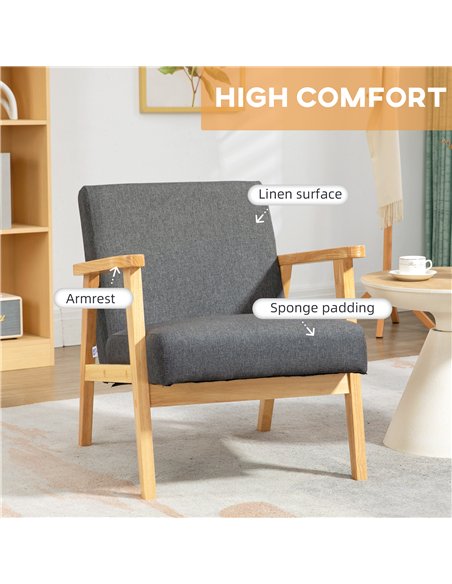 HOMCOM Set of 2 Accent Armchair, Living Room Chair, Wooden Upholstered Single Lounge Chair with Rubber Wood Legs and Padded Seat - pic 166035 | FastDaddyshop