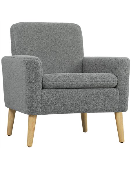HOMCOM Armchair, Upholstered Accent Chair with Wood Legs and Wide Padded Seat, Teddy Occasional Chair, Grey - pic 166041 | FastDaddyshop