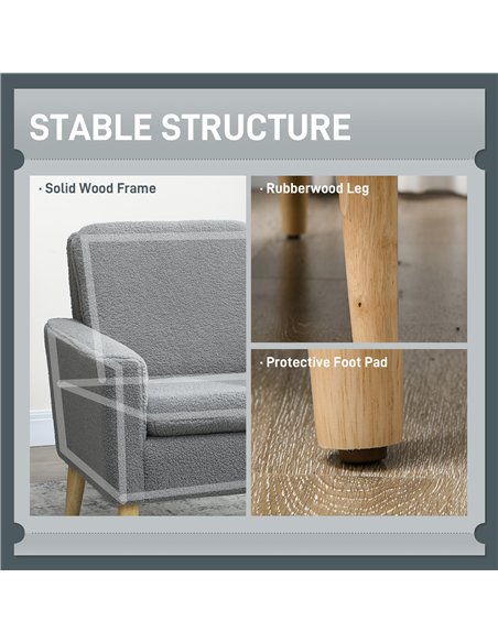 HOMCOM Armchair, Upholstered Accent Chair with Wood Legs and Wide Padded Seat, Teddy Occasional Chair, Grey - pic 166045 | FastDaddyshop