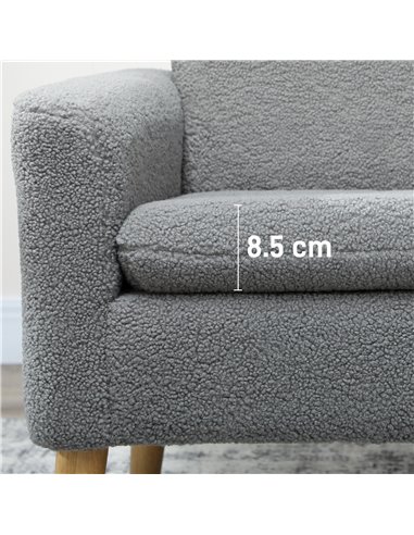 HOMCOM Armchair, Upholstered Accent Chair with Wood Legs and Wide Padded Seat, Teddy Occasional Chair, Grey