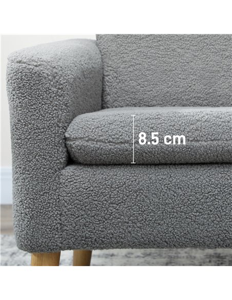 HOMCOM Armchair, Upholstered Accent Chair with Wood Legs and Wide Padded Seat, Teddy Occasional Chair, Grey - pic 166047 | FastDaddyshop