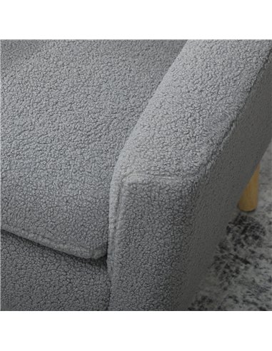 HOMCOM Armchair, Upholstered Accent Chair with Wood Legs and Wide Padded Seat, Teddy Occasional Chair, Grey