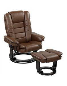 HOMCOM Faux Leather 135° Reclining Chair and Footstool - Brown