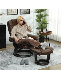 HOMCOM Faux Leather 135° Reclining Chair and Footstool - Brown 2