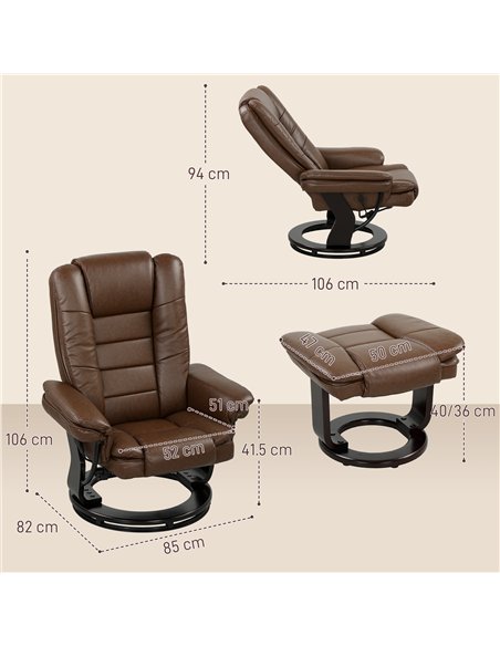 HOMCOM Faux Leather 135° Reclining Chair and Footstool - Brown - pic 166052 | FastDaddyshop