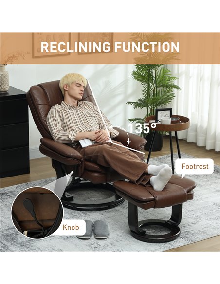 HOMCOM Faux Leather 135° Reclining Chair and Footstool - Brown - pic 166053 | FastDaddyshop