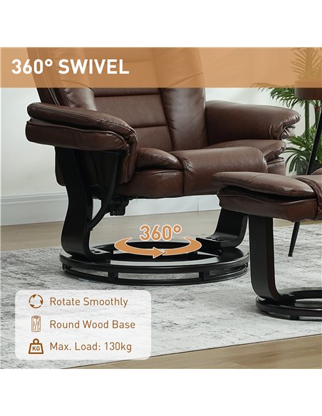 HOMCOM Faux Leather 135° Reclining Chair and Footstool - Brown - pic 166054 | FastDaddyshop