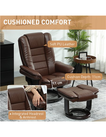 HOMCOM Faux Leather 135° Reclining Chair and Footstool - Brown - pic 166055 | FastDaddyshop