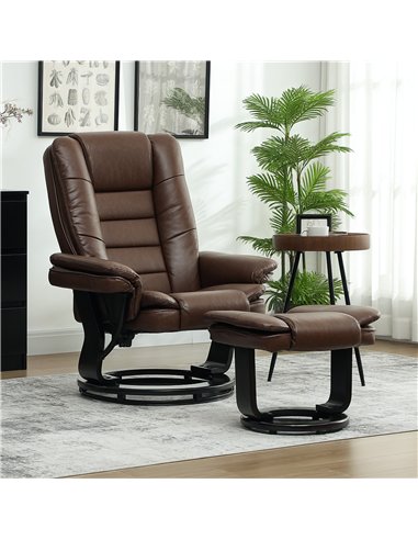 HOMCOM Faux Leather 135° Reclining Chair and Footstool - Brown