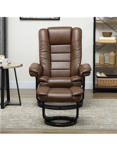 HOMCOM Faux Leather 135° Reclining Chair and Footstool - Brown