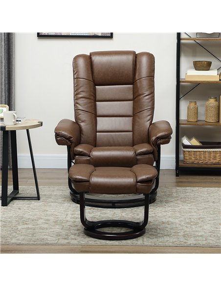 HOMCOM Faux Leather 135° Reclining Chair and Footstool - Brown - pic 166057 | FastDaddyshop