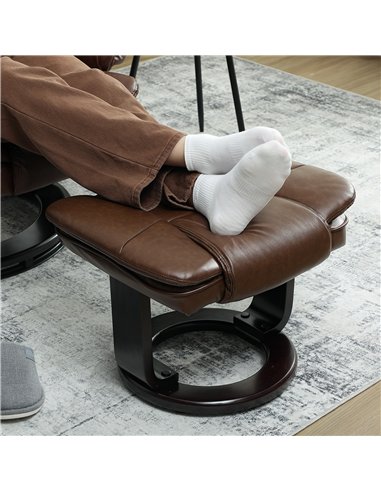 HOMCOM Faux Leather 135° Reclining Chair and Footstool - Brown