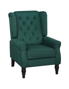 HOMCOM Wingback Accent Chair, Retro Upholstered Button Tufted Occasional Chair for Living Room and Bedroom, Dark Green