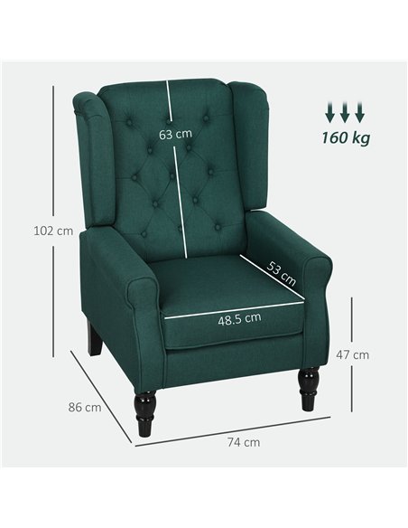 HOMCOM Wingback Accent Chair, Retro Upholstered Button Tufted Occasional Chair for Living Room and Bedroom, Dark Green - pic 166061 | FastDaddyshop