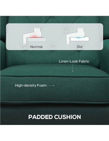 HOMCOM Wingback Accent Chair, Retro Upholstered Button Tufted Occasional Chair for Living Room and Bedroom, Dark Green
