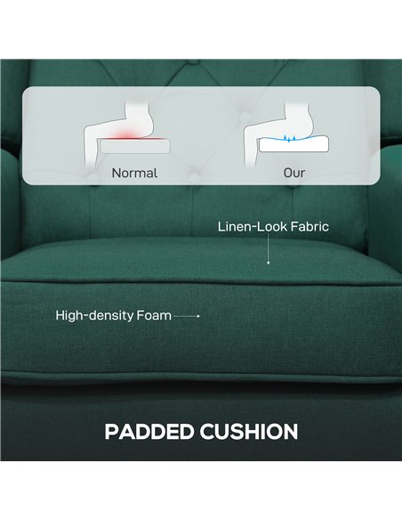 HOMCOM Wingback Accent Chair, Retro Upholstered Button Tufted Occasional Chair for Living Room and Bedroom, Dark Green - pic 166063 | FastDaddyshop