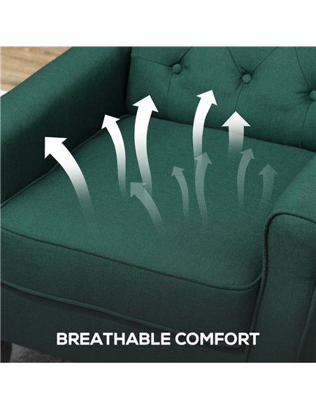 HOMCOM Wingback Accent Chair, Retro Upholstered Button Tufted Occasional Chair for Living Room and Bedroom, Dark Green - pic 166064 | FastDaddyshop