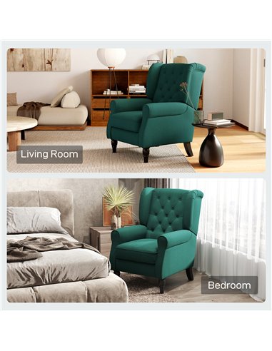 HOMCOM Wingback Accent Chair, Retro Upholstered Button Tufted Occasional Chair for Living Room and Bedroom, Dark Green