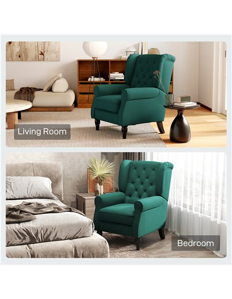 HOMCOM Wingback Accent Chair, Retro Upholstered Button Tufted Occasional Chair for Living Room and Bedroom, Dark Green - pic 166066 | FastDaddyshop
