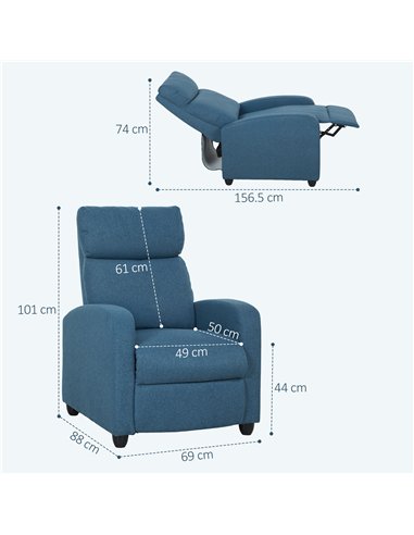HOMCOM 135° Push Back Recliner Armchair, with Footrest - Blue