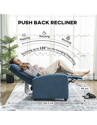 HOMCOM 135° Push Back Recliner Armchair, with Footrest - Blue