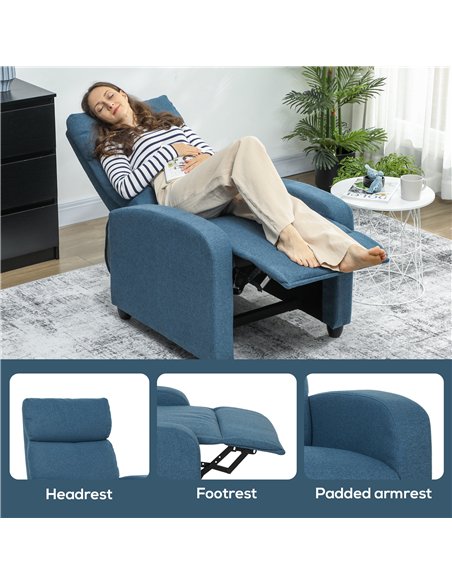 HOMCOM 135° Push Back Recliner Armchair, with Footrest - Blue - pic 166073 | FastDaddyshop