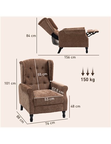 HOMCOM 150° Reclining Vintage Armchair, with footrest - Brown