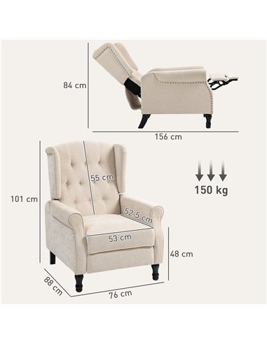 HOMCOM 150° Reclining Vintage Armchair, with footrest - Beige