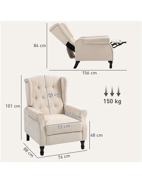 HOMCOM 150° Reclining Vintage Armchair, with footrest - Beige - pic 166097 | FastDaddyshop