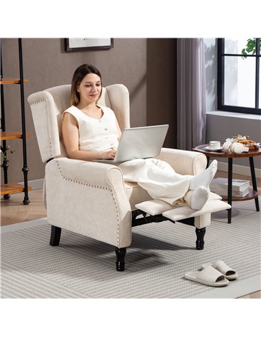 HOMCOM 150° Reclining Vintage Armchair, with footrest - Beige