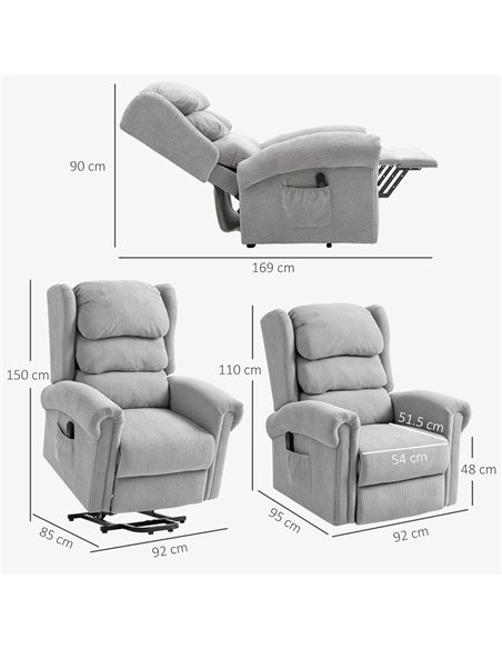 HOMCOM Velvet-Feel Electric Riser Recliner Chair - Grey - pic 166115 | FastDaddyshop