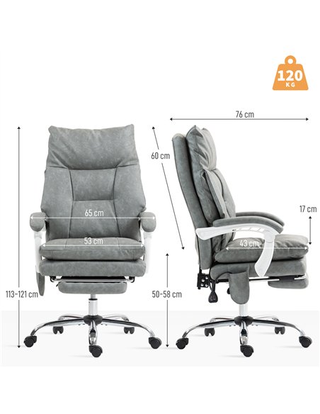 HOMCOM Faux Leather Office Chair, with Inflatable Lumbar - Grey - pic 166124 | FastDaddyshop