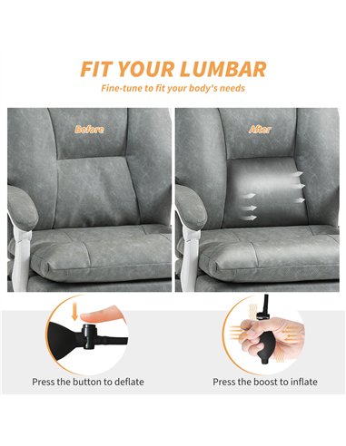 HOMCOM Faux Leather Office Chair, with Inflatable Lumbar - Grey