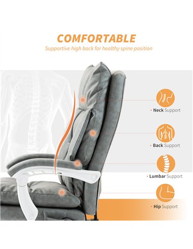 HOMCOM Faux Leather Office Chair, with Inflatable Lumbar - Grey