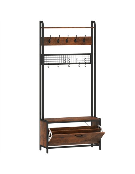 HOMCOM 5-In-1 Industrial-Style Hallway Tree - Brown/Black - pic 166131 | FastDaddyshop
