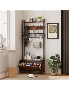 HOMCOM 5-In-1 Industrial-Style Hallway Tree - Brown/Black 2