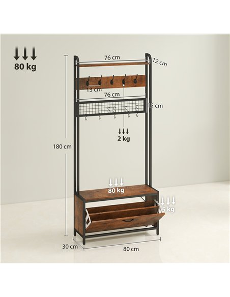 HOMCOM 5-In-1 Industrial-Style Hallway Tree - Brown/Black - pic 166133 | FastDaddyshop