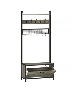 HOMCOM 5-In-1 Industrial-Style Hallway Tree - Grey/Black