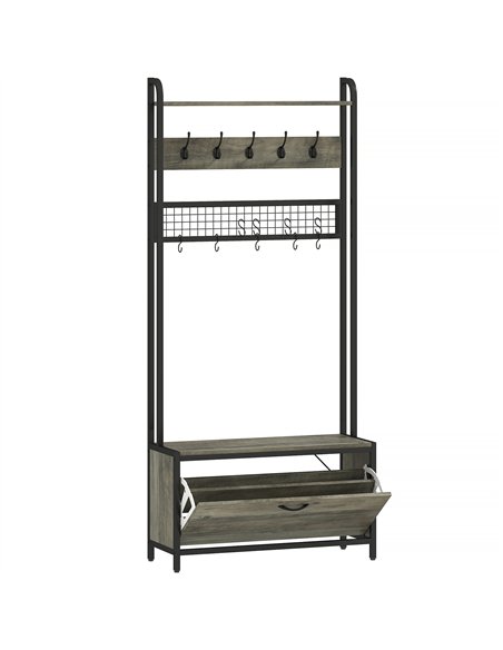 HOMCOM 5-In-1 Industrial-Style Hallway Tree - Grey/Black - pic 166140 | FastDaddyshop