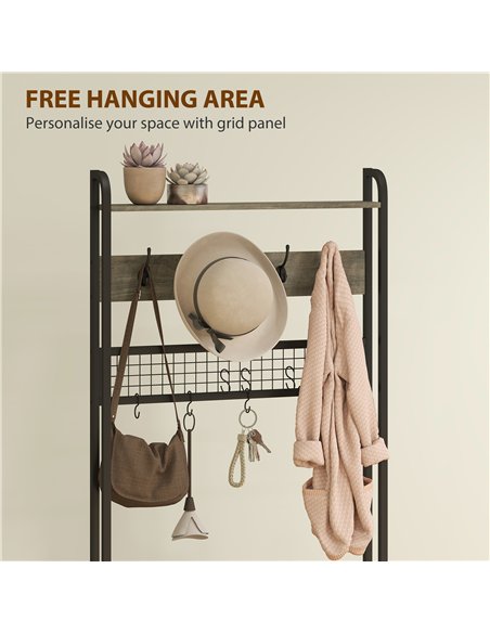 HOMCOM 5-In-1 Industrial-Style Hallway Tree - Grey/Black - pic 166144 | FastDaddyshop