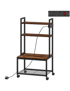 HOMCOM 4-Tier Printer Stand with Power Outlets and Wheels - Rustic Brown