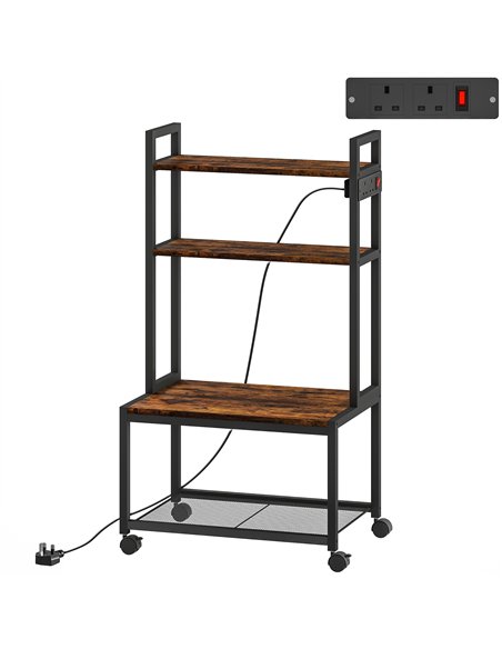 HOMCOM 4-Tier Printer Stand with Power Outlets and Wheels - Rustic Brown - pic 166149 | FastDaddyshop
