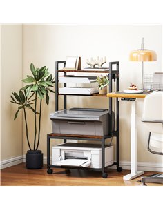 HOMCOM 4-Tier Printer Stand with Power Outlets and Wheels - Rustic Brown 2