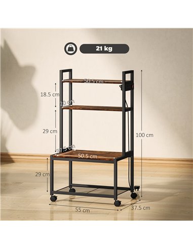 HOMCOM 4-Tier Printer Stand with Power Outlets and Wheels - Rustic Brown