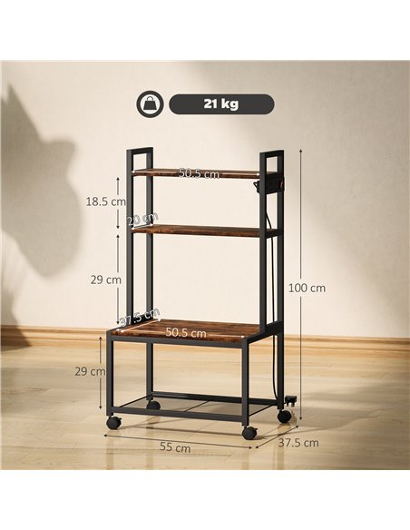 HOMCOM 4-Tier Printer Stand with Power Outlets and Wheels - Rustic Brown - pic 166151 | FastDaddyshop