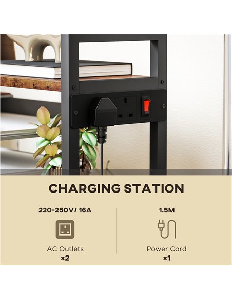 HOMCOM 4-Tier Printer Stand with Power Outlets and Wheels - Rustic Brown - pic 166152 | FastDaddyshop